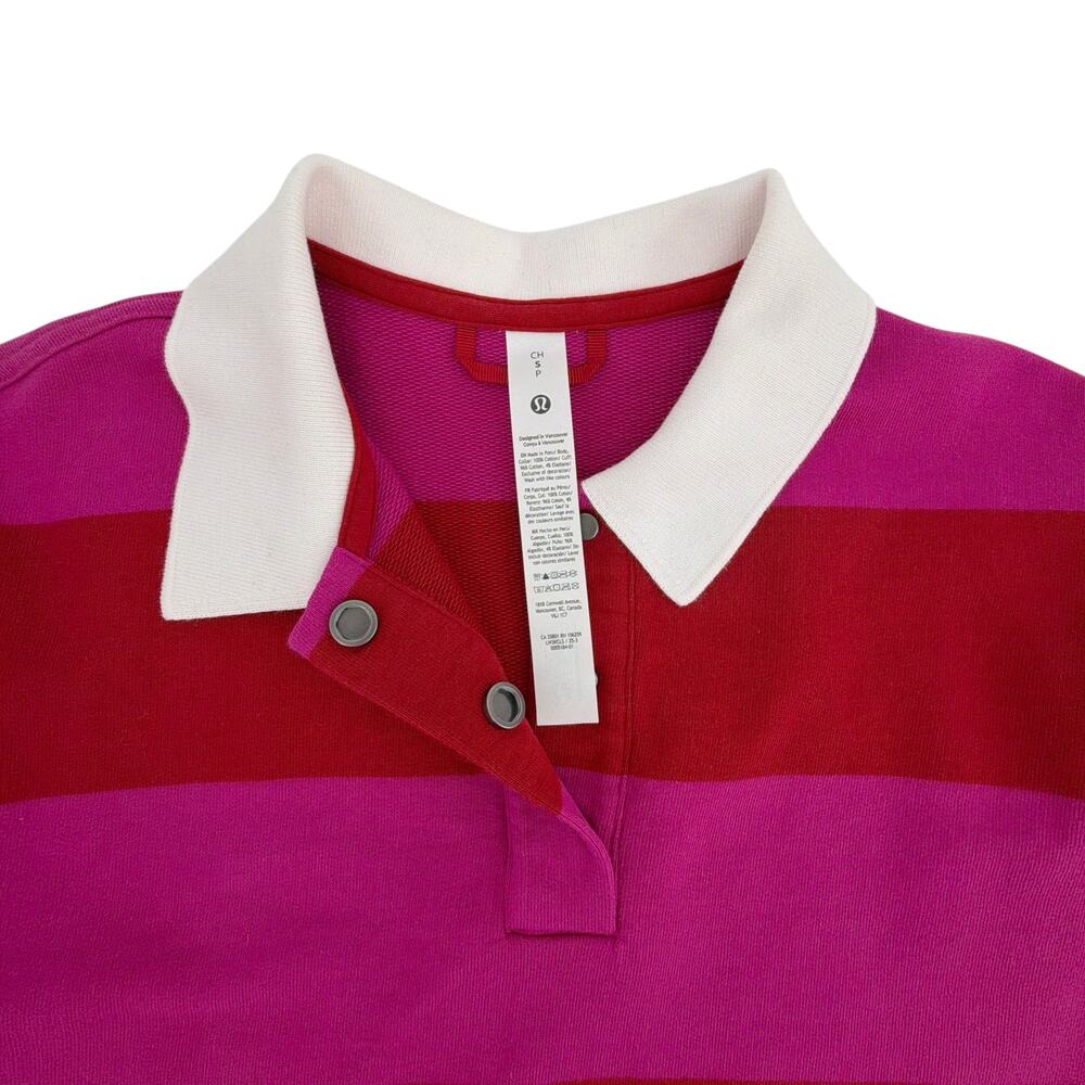 LULULEMON French Terry Rugby Shirt in Red & Pink S - Picture 6 of 10